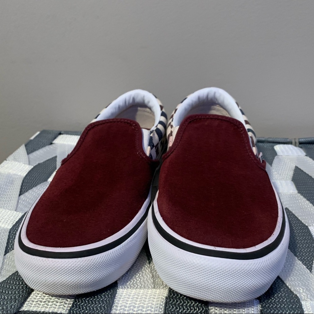 burgundy slip on vans